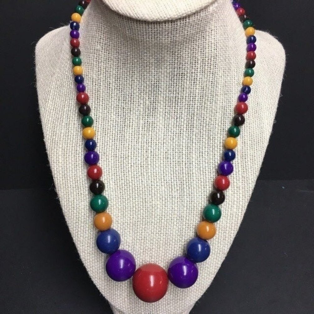 Graduated Bead Necklace Retro Multicolor Red Purple Blue Yellow Black Retro Boho